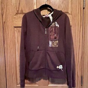 Roxy Chocolate Brown Zip Hoodie Autumn Fall Colors M